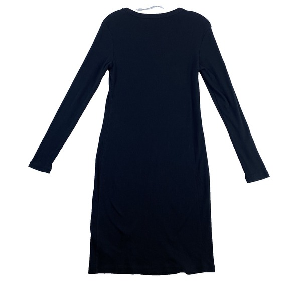 Standard James Perse Dress Women Sz 4 (US XL) Black Ribbed Stretchy Long Sleeve - Picture 7 of 9